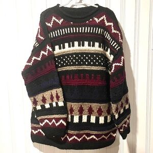 Men's Burgundy Patterned Crewneck Sweater